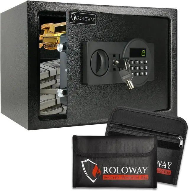 Main image of ROLOWAY Steel Safe Box (0.8 Cubic Feet), Money Safe for Home Safe, Lock Box with Fireproof Bag for Cash Safe, Security Safety Box for Document Safe, Fireproof Safe with Key (Black Digital Keypad)