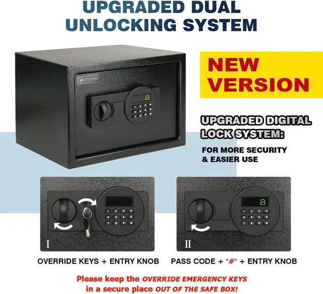 Alt view image 4 of 5 - ROLOWAY Steel Safe Box (0.8 Cubic Feet), Money Safe for Home Safe, Lock Box with Fireproof Bag for Cash Safe, Security Safety Box for Document Safe, Fireproof Safe with Key (Black Digital Keypad)