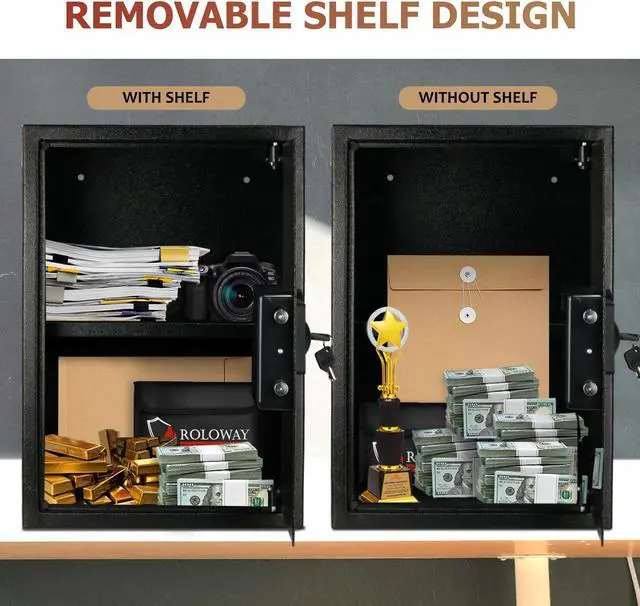 Alt view image 3 of 6 - ROLOWAY Steel Safe Box (2.2 Cubic Feet), Money Safe for Home Safe, Lock Box with Fireproof Bag for Cash Safe, Security Safety Box for Document Safe, Fireproof Safe with Key Digital Keypad Lock Black