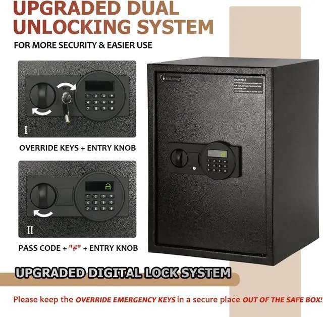 Alt view image 5 of 6 - ROLOWAY Steel Safe Box (2.2 Cubic Feet), Money Safe for Home Safe, Lock Box with Fireproof Bag for Cash Safe, Security Safety Box for Document Safe, Fireproof Safe with Key Digital Keypad Lock Black