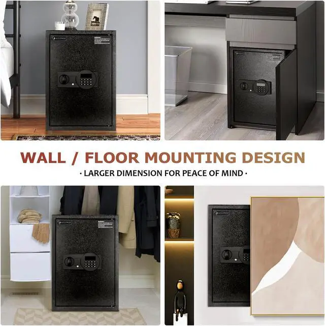 Alt view image 6 of 6 - ROLOWAY Steel Safe Box (2.2 Cubic Feet), Money Safe for Home Safe, Lock Box with Fireproof Bag for Cash Safe, Security Safety Box for Document Safe, Fireproof Safe with Key Digital Keypad Lock Black