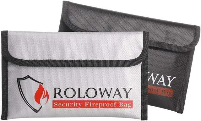Main image of ROLOWAY Small Fireproof Bag (5 x 8 inches), Non-itchy Fireproof Money Bag, Fireproof Wallet Bag, Cash Fireproof Bag Set for Valuables - Passport, Currency & Keys (2-Pack)