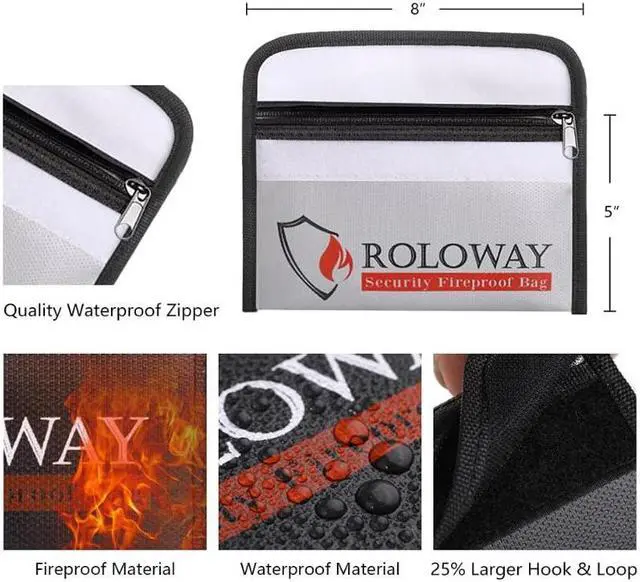Alt view image 2 of 6 - ROLOWAY Small Fireproof Bag (5 x 8 inches), Non-itchy Fireproof Money Bag, Fireproof Wallet Bag, Cash Fireproof Bag Set for Valuables - Passport, Currency & Keys (2-Pack)