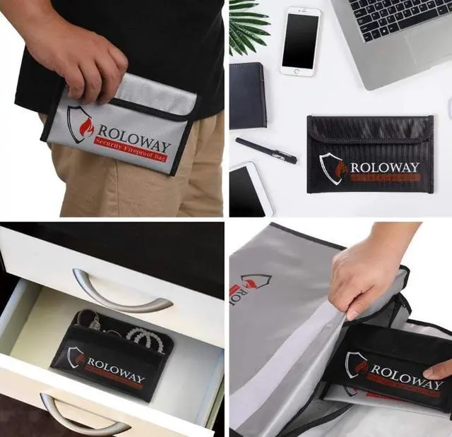 Alt view image 6 of 6 - ROLOWAY Small Fireproof Bag (5 x 8 inches), Non-itchy Fireproof Money Bag, Fireproof Wallet Bag, Cash Fireproof Bag Set for Valuables - Passport, Currency & Keys (2-Pack)