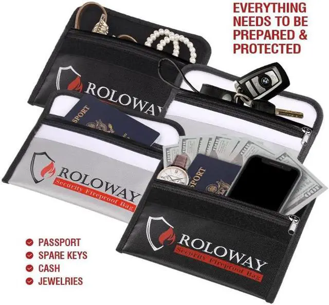 Alt view image 4 of 6 - ROLOWAY Small Fireproof Bag (5 x 8 inches), Non-itchy Fireproof Money Bag, Fireproof Wallet Bag, Cash Fireproof Bag Set for Valuables - Passport, Currency & Keys (2-Pack)