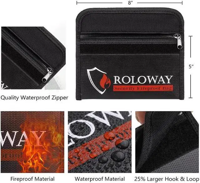 Alt view image 2 of 6 - ROLOWAY Small Fireproof Bag (5 x 8 inches), Non-Itchy Fireproof Money Bag, Fireproof Wallet Bag, Cash Fireproof Bag Set for Valuables - Passport, Currency & Keys (2-Pack Black)