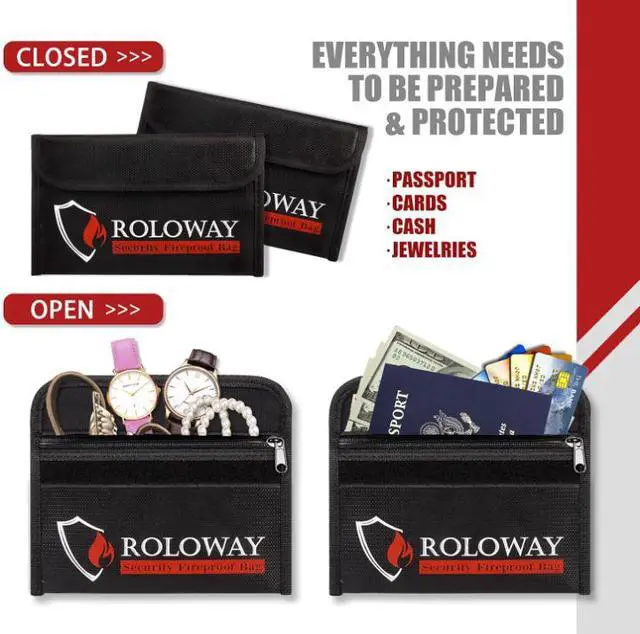 Alt view image 4 of 6 - ROLOWAY Small Fireproof Bag (5 x 8 inches), Non-Itchy Fireproof Money Bag, Fireproof Wallet Bag, Cash Fireproof Bag Set for Valuables - Passport, Currency & Keys (2-Pack Black)