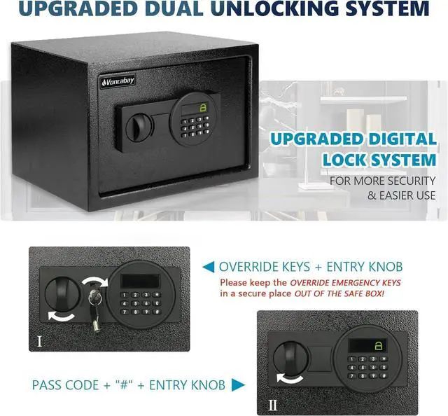 Alt view image 5 of 6 - Voncabay Steel Safe Box (0.8 Cubic Feet), Money Safe for Home Safe, Lock Box with Fireproof Bag for Cash Safe, Security Safety Box for Document Safe, Fireproof Safe with Key (Black Digital Keypad)