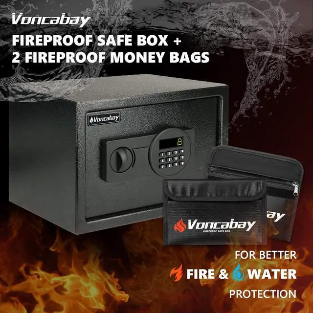 Alt view image 2 of 6 - Voncabay Steel Safe Box (0.8 Cubic Feet), Money Safe for Home Safe, Lock Box with Fireproof Bag for Cash Safe, Security Safety Box for Document Safe, Fireproof Safe with Key (Black Digital Keypad)