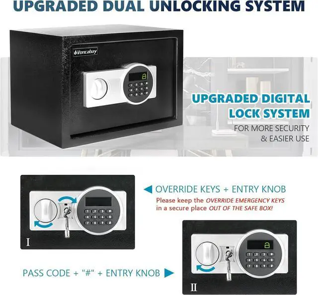 Alt view image 5 of 6 - Voncabay Steel Safe Box (0.8 Cubic Feet), Money Safe for Home Safe, Lock Box with Fireproof Bag for Cash Safe, Security Safety Box for Document Safe, Fireproof Safe with Key (Silver Digital Keypad)