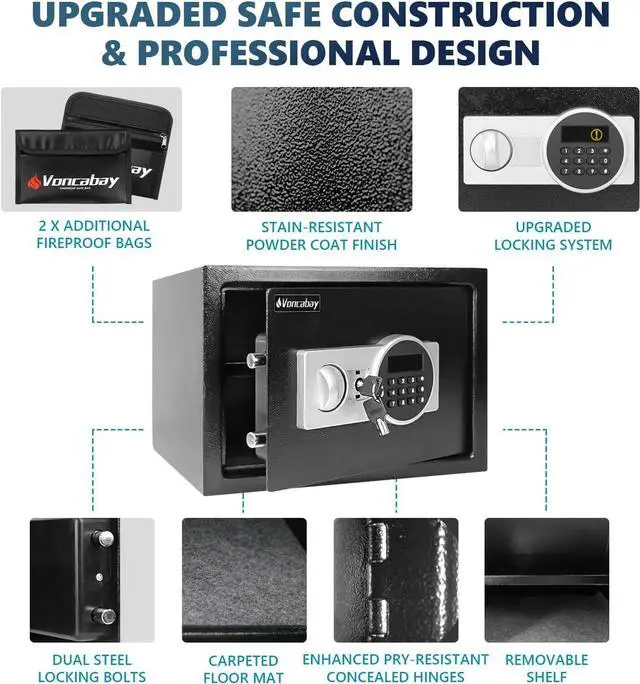 Alt view image 3 of 6 - Voncabay Steel Safe Box (0.8 Cubic Feet), Money Safe for Home Safe, Lock Box with Fireproof Bag for Cash Safe, Security Safety Box for Document Safe, Fireproof Safe with Key (Silver Digital Keypad)