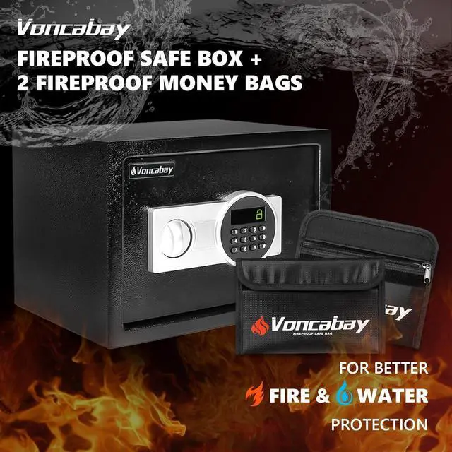 Alt view image 6 of 6 - Voncabay Steel Safe Box (0.8 Cubic Feet), Money Safe for Home Safe, Lock Box with Fireproof Bag for Cash Safe, Security Safety Box for Document Safe, Fireproof Safe with Key (Silver Digital Keypad)