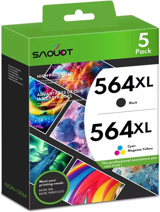 Main image of 5PK Ink 564xl Set New Chip for 564 Deskjet 3070A AIO 3520 Officejet 4620 4622