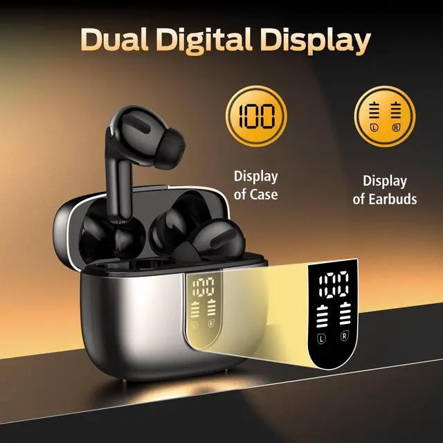 Alt view image 4 of 6 - Bluetooth Headphones True Wireless Earbuds 65H Playback Power Display Earphones with Wireless Charging Case IPX7 Waterproof in-Ear Earbuds with Mic for TV Smart Phone Computer Laptop