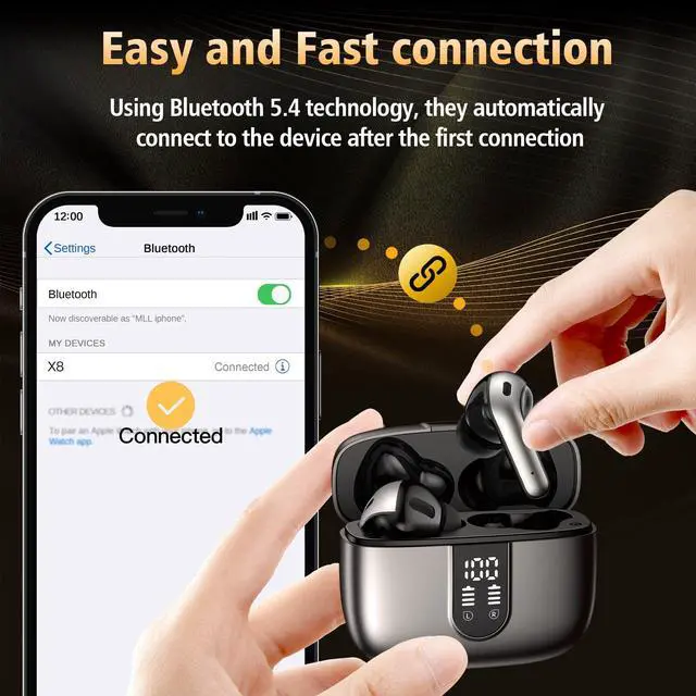 Alt view image 2 of 6 - Bluetooth Headphones True Wireless Earbuds 65H Playback Power Display Earphones with Wireless Charging Case IPX7 Waterproof in-Ear Earbuds with Mic for TV Smart Phone Computer Laptop