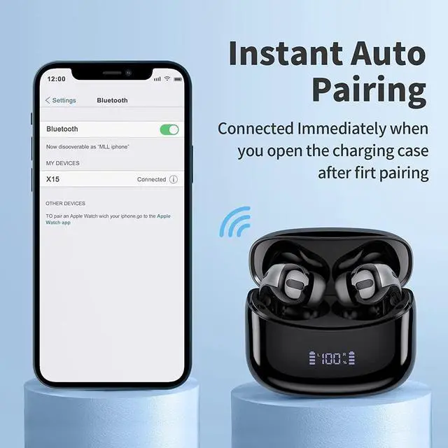 Alt view image 5 of 6 - Wireless Earbuds, Bluetooth Headset with Microphone Touch Control , IPX7 Waterproof, High-Fidelity Stereo Earphones for Sports and Work,Compatible with iPhone 13 Pro Max XS XR Samsung Android