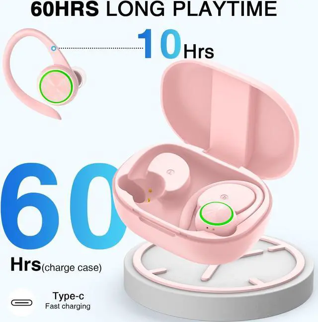Alt view image 5 of 6 - Wireless Earbuds Bluetooth Headphones 60H Playtime Bluetooth 5.1 Digital LED Display Over-Ear Earphones with Earhook Sports Headphones IPX7 Waterproof Headsets with Mic Deep Bass for Running Workout