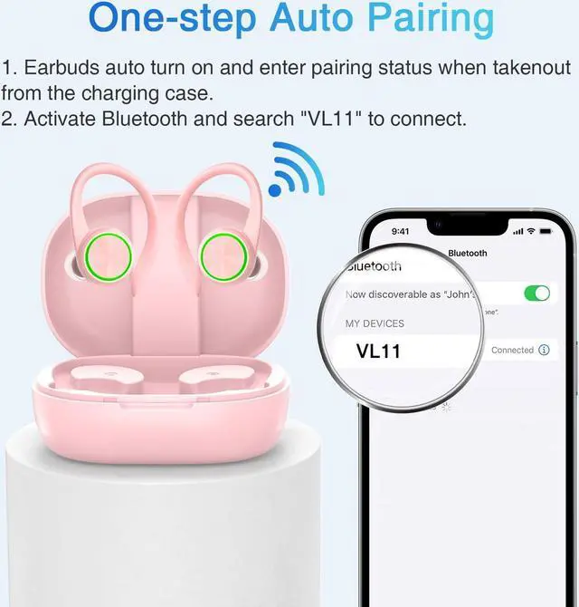 Alt view image 3 of 6 - Wireless Earbuds Bluetooth Headphones 60H Playtime Bluetooth 5.1 Digital LED Display Over-Ear Earphones with Earhook Sports Headphones IPX7 Waterproof Headsets with Mic Deep Bass for Running Workout