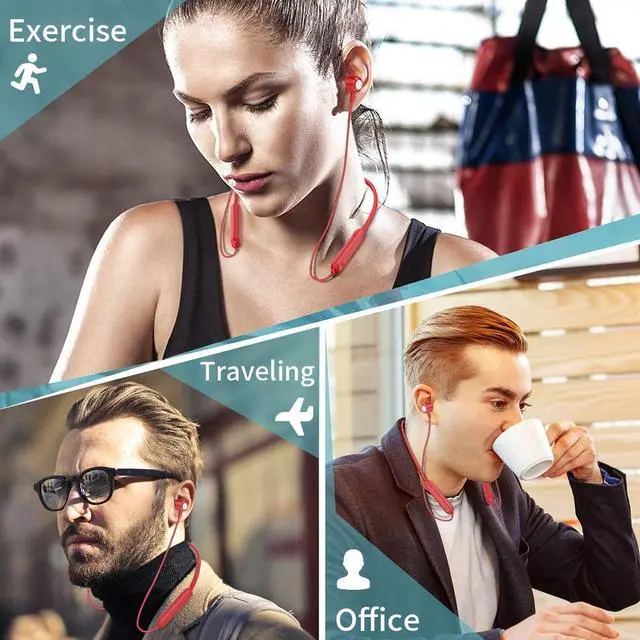 Alt view image 6 of 7 - Bluetooth Earbuds Wireless Headphones Bluetooth 5.3 Running Headphones IPX7 Waterproof Earphones with 12 Hrs Playtime Stereo Sound Isolation Headsets for Workout Gym,Red