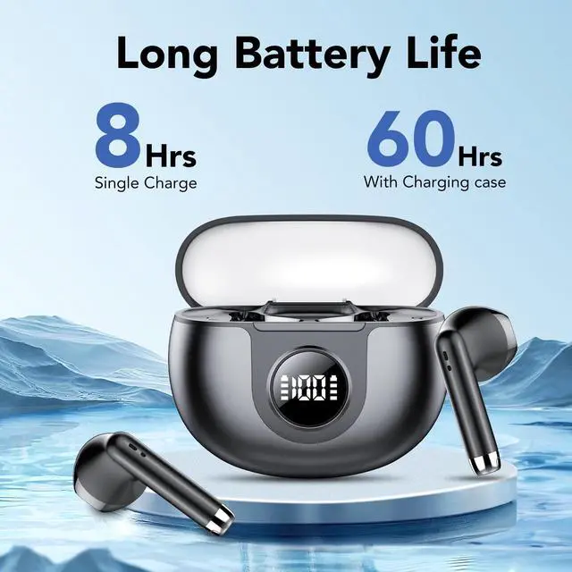 Alt view image 2 of 5 - Wireless Earbuds Bluetooth V5.3 Headphones 60H Playback Deep Bass Stereo Ear Buds with LED Power Display Charging Case IPX7 Waterproof Earphones with Mic Headset for Laptop Pad Android/iOS Phones