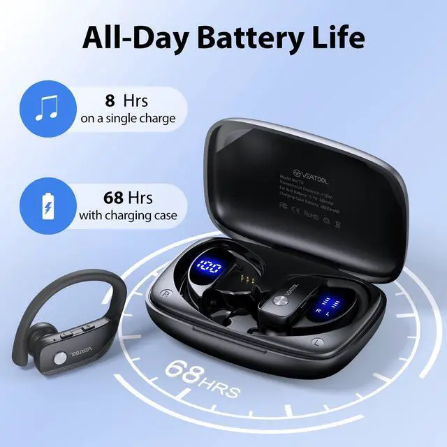 Alt view image 3 of 6 - Wireless Earbuds Bluetooth Headphone Sport, Bluetooth 5.4 Earbud, 72Hrs Earphone with Earhook, Noise Cancelling Mic, IP7 Waterproof Headset for Workout/Running