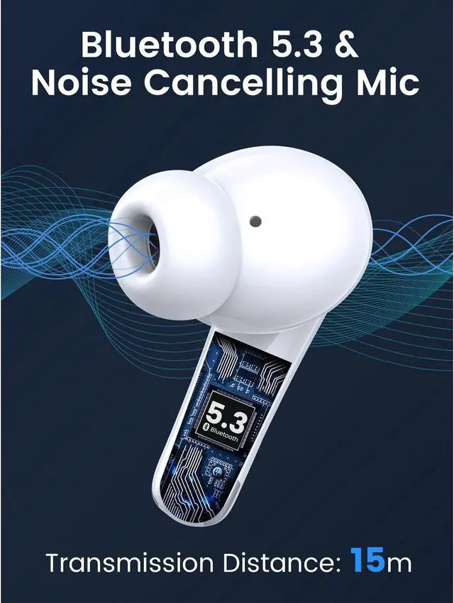 Alt view image 6 of 7 - Wireless earbuds, Bluetooth headset 60 hours of battery life with noise cancellation Clear calls Built-in microphone IPX7 waterproof V5.4 Bluetooth earbuds Stereo earbuds for sports and work