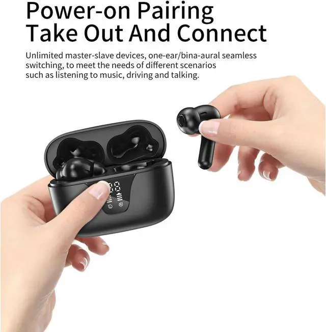 Alt view image 7 of 7 - Wireless Earbuds, Bluetooth 5.3 Headphones 50H Playtime with LED Digital Display Charging Case, IPX5 Sweatproof Cordless Earphones with Microphone for iPhone Android Phone Laptop Sports