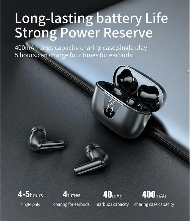 Alt view image 3 of 7 - Wireless Earbuds, Bluetooth 5.3 Headphones 50H Playtime with LED Digital Display Charging Case, IPX5 Sweatproof Cordless Earphones with Microphone for iPhone Android Phone Laptop Sports