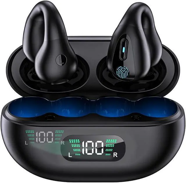 Main image of Bluetooth Headphones Wireless Earbuds 80hrs Playtime Wireless Charging Case Digital Display Sports Ear Buds with Earhook Premium Deep Bass IPX7 Waterproof Over-Ear Earphones for TV Phone Laptop Black