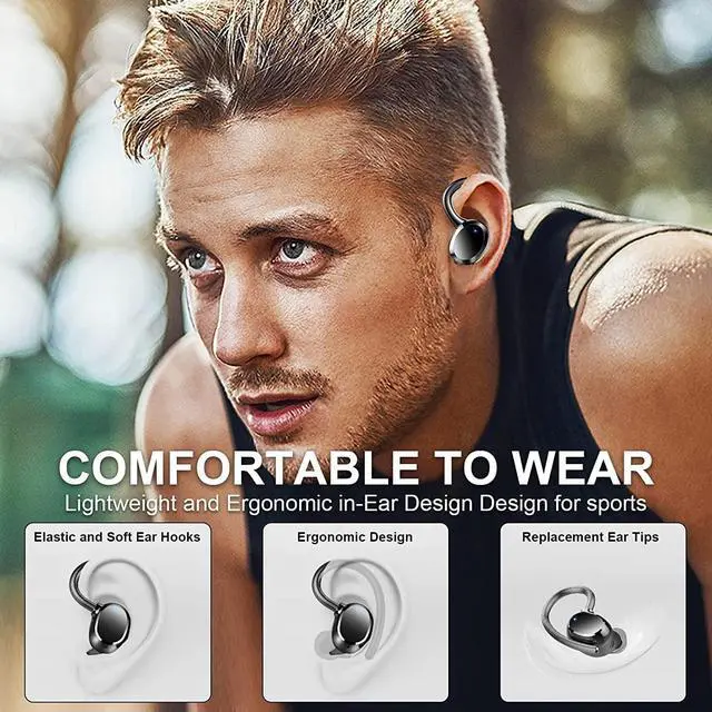 Alt view image 7 of 7 - Wireless Earbuds Bluetooth Headphones 60hrs Play Back Waterproof Sport Earphones with LED Display Over-Ear Buds with Earhooks Charging Case Built-in Mic Headset for Sports Running Workout Gaming