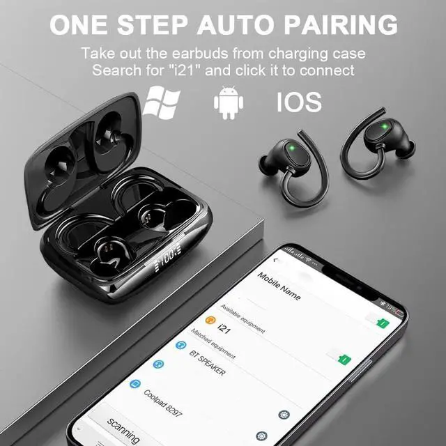 Alt view image 4 of 7 - Wireless Earbuds Bluetooth Headphones 48hrs Play Back Sport Earphones with LED Display Over-Ear Buds with Earhooks Built-in Mic Headset for Workout