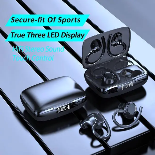 Alt view image 6 of 7 - Wireless Earbuds Bluetooth Headphones 48hrs Play Back Sport Earphones with LED Display Over-Ear Buds with Earhooks Built-in Mic Headset for Workout