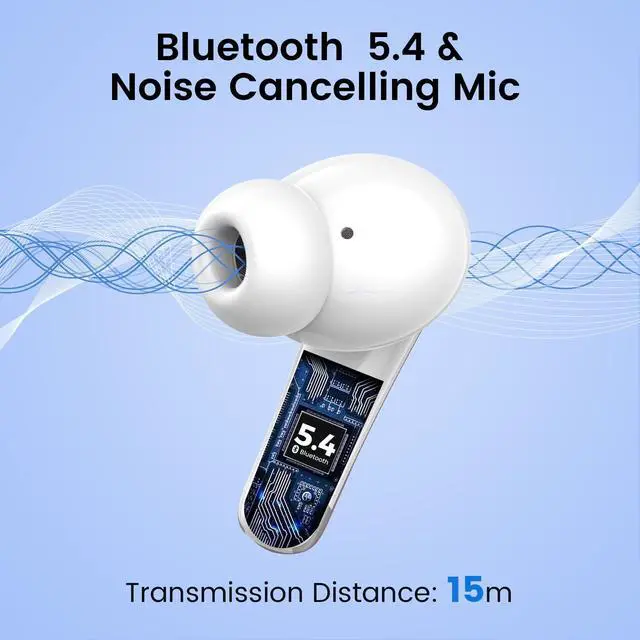 Alt view image 3 of 7 - Wireless earbuds, Bluetooth headset 60 hours of battery life with noise cancellation Clear calls Built-in microphone IPX7 waterproof V5.4 Bluetooth earbuds Stereo earbuds for sports and work