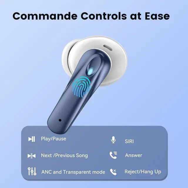 Alt view image 6 of 7 - Wireless earbuds, Bluetooth headset 60 hours of battery life with noise cancellation Clear calls Built-in microphone IPX7 waterproof V5.4 Bluetooth earbuds Stereo earbuds for sports and work
