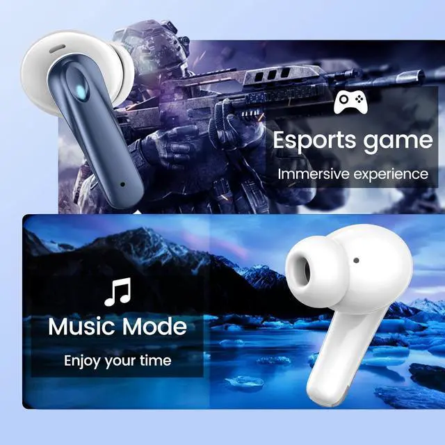 Alt view image 2 of 7 - Wireless earbuds, Bluetooth headset 60 hours of battery life with noise cancellation Clear calls Built-in microphone IPX7 waterproof V5.4 Bluetooth earbuds Stereo earbuds for sports and work