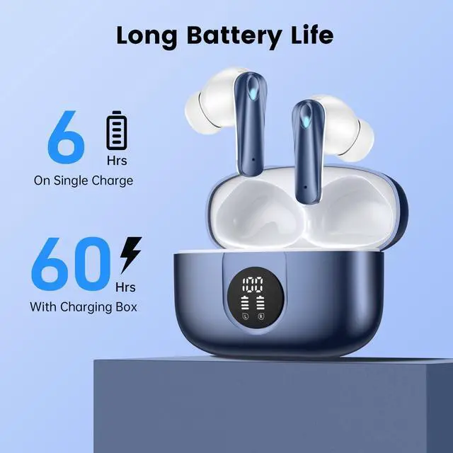 Alt view image 7 of 7 - Wireless earbuds, Bluetooth headset 60 hours of battery life with noise cancellation Clear calls Built-in microphone IPX7 waterproof V5.4 Bluetooth earbuds Stereo earbuds for sports and work