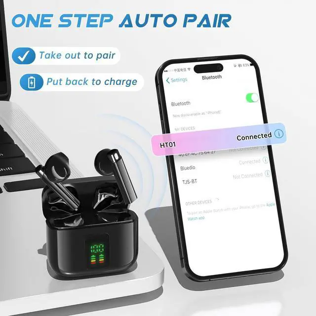 Alt view image 5 of 7 - Bluetooth 5.3 Wireless Earbuds Headphones Noise Cancelling with Built-in Mic and Charging Case Hands-free Calling Sweatproof In-Ear Headset Earphone Earpiece for iPhone/Android Smart Phones,Black