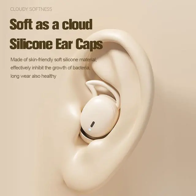 Alt view image 5 of 7 - Wireless Earbuds, 5.4 Bluetooth Earphones with Charging Case & Digital Display, Sleep Earbuds for Side Sleepers, Hapyland Mini Sports Earbuds with Earhooks-Beige