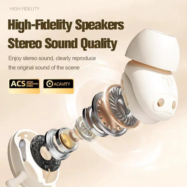 Alt view image 3 of 7 - Wireless Earbuds, 5.4 Bluetooth Earphones with Charging Case & Digital Display, Sleep Earbuds for Side Sleepers, Hapyland Mini Sports Earbuds with Earhooks-Beige