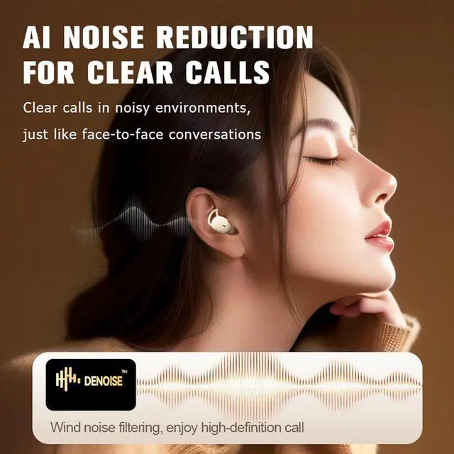 Alt view image 7 of 7 - Wireless Earbuds, 5.4 Bluetooth Earphones with Charging Case & Digital Display, Sleep Earbuds for Side Sleepers, Hapyland Mini Sports Earbuds with Earhooks-Beige