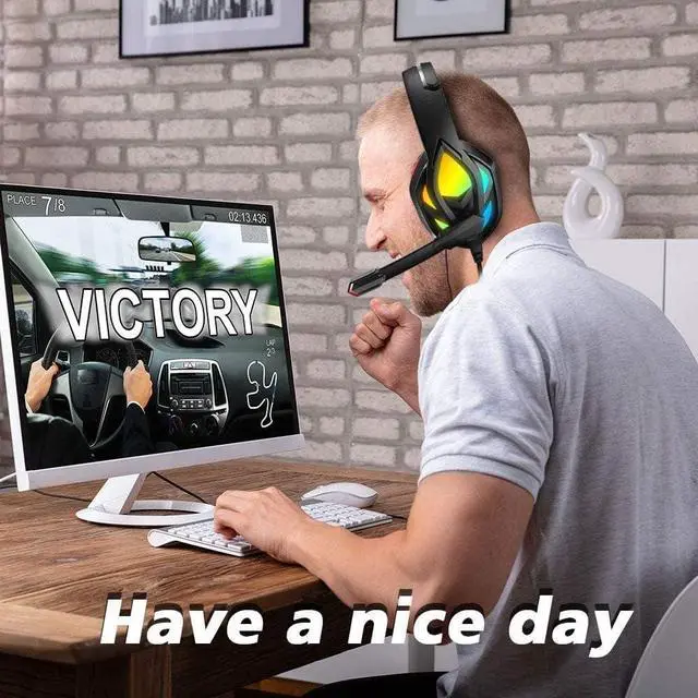 Alt view image 6 of 6 - Gaming Headset, Over-Ear Gaming Headphones with Noise Canceling Mic, Stereo Bass Surround Sound, LED Light, Soft Memory Earmuffs PC/ Laptop/PS4/PS5