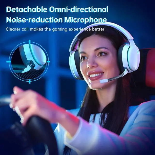 Alt view image 5 of 7 - Wireless Gaming Headset for PS5, PS4, PC, Switch, Mac with Bluetooth 5.2, 2.4GHz USB Gaming Headphones with Detachable Noise Canceling Mic,Stereo Sound,3.5mm Wired Mode for Xbox Series,White