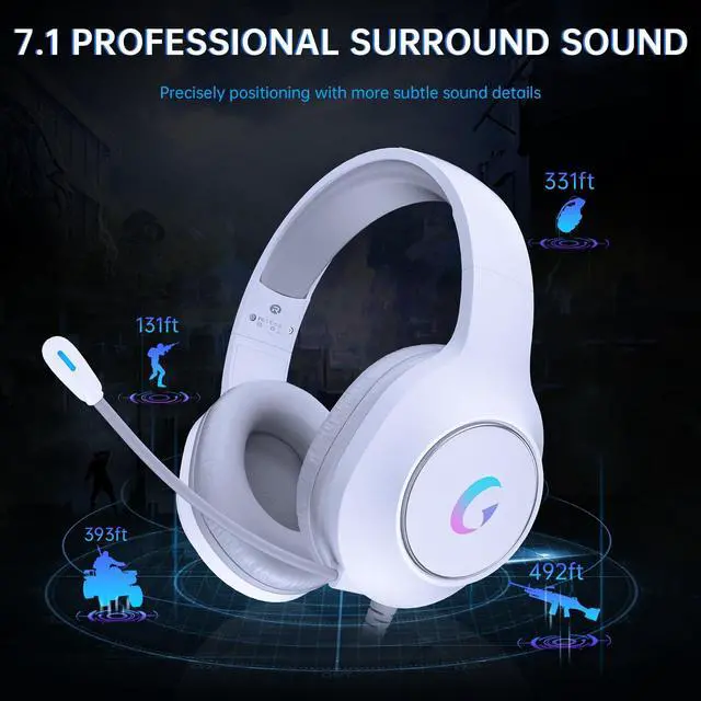 Alt view image 3 of 7 - Gaming Headset for PC, PS5, PS4, Xbox Series X/S, Xbox One, Switch, MAC, Xbox Headset with Noise Canceling Microphone, Wired Over-Ear Gaming Headphones with LED Light&7.1 Surround Sound