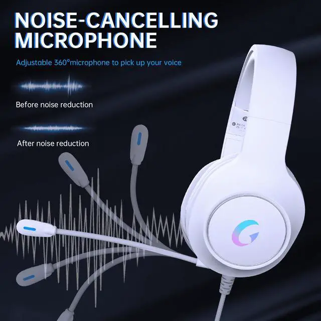 Alt view image 4 of 7 - Gaming Headset for PC, PS5, PS4, Xbox Series X/S, Xbox One, Switch, MAC, Xbox Headset with Noise Canceling Microphone, Wired Over-Ear Gaming Headphones with LED Light&7.1 Surround Sound