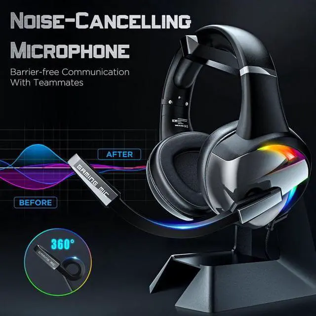 Alt view image 2 of 6 - Gaming Headsets for PS5, PS4, Xbox One, Gaming Headphones with Noise Canceling Microphone Surround Sound & LED RGB Light for PS5 Xbox PC Laptop Mac Nintendo Switch