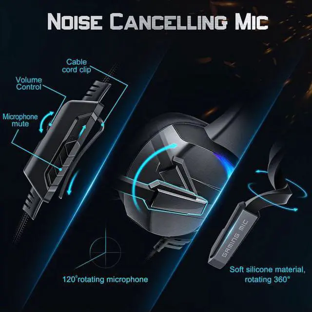 Alt view image 6 of 6 - Gaming Headsets for PS5, PS4, Xbox One, Gaming Headphones with Noise Canceling Microphone Surround Sound & LED RGB Light for PS5 Xbox PC Laptop Mac Nintendo Switch