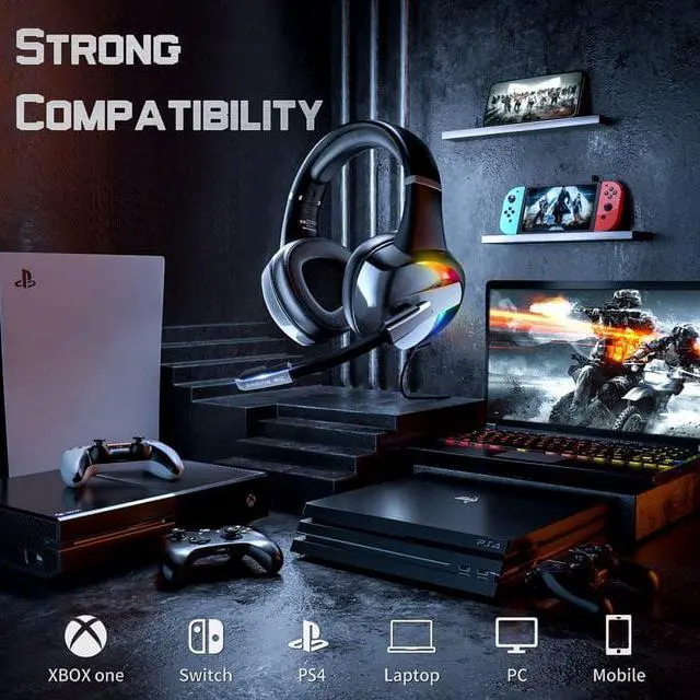 Alt view image 4 of 6 - Gaming Headsets for PS5, PS4, Xbox One, Gaming Headphones with Noise Canceling Microphone Surround Sound & LED RGB Light for PS5 Xbox PC Laptop Mac Nintendo Switch