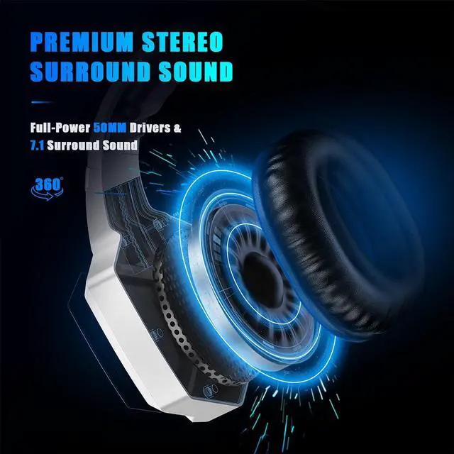 Alt view image 2 of 6 - Gaming Headset for PS4, PS5, Xbox One, PC Headset w/Surround Sound, Noise Canceling Over Ear Gaming Headphones with Mic & LED Light