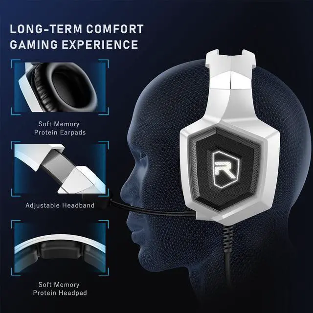 Alt view image 4 of 6 - Gaming Headset for PS4, PS5, Xbox One, PC Headset w/Surround Sound, Noise Canceling Over Ear Gaming Headphones with Mic & LED Light