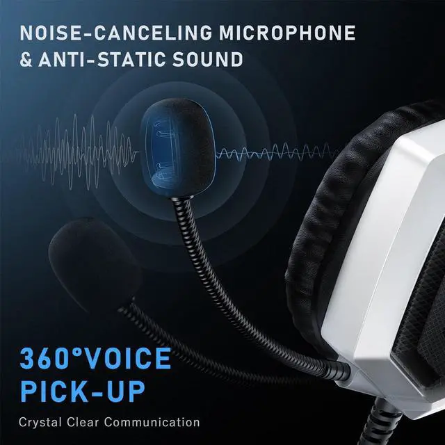 Alt view image 3 of 6 - Gaming Headset for PS4, PS5, Xbox One, PC Headset w/Surround Sound, Noise Canceling Over Ear Gaming Headphones with Mic & LED Light